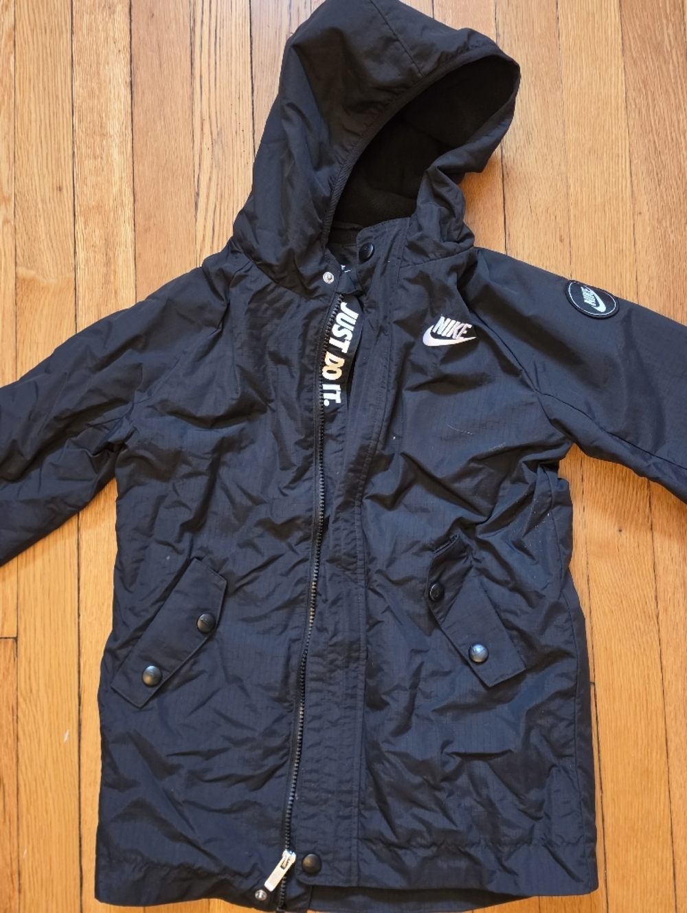 Nike Kids Black Hooded Jacket with Logo Trim